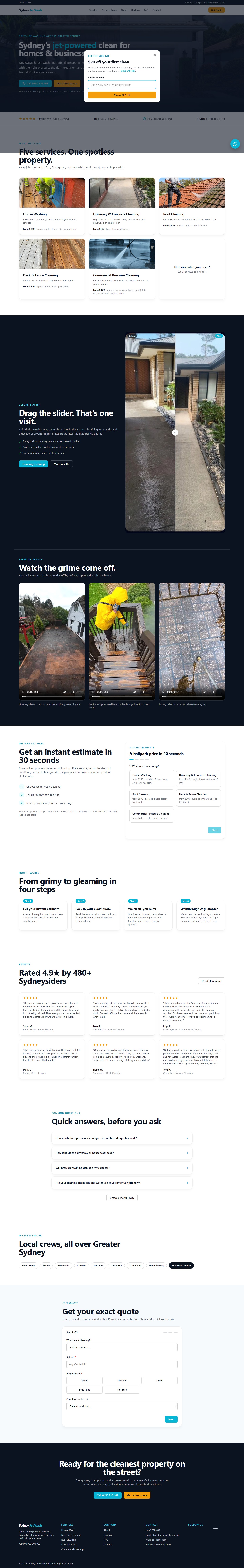 Full-page screenshot of the Sydney Jet Wash demo website